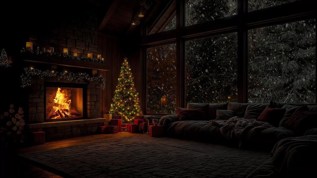 🎄 Cozy Christmas Cabin Night 🔥 | Snow Falling & Fireplace Sounds for ...