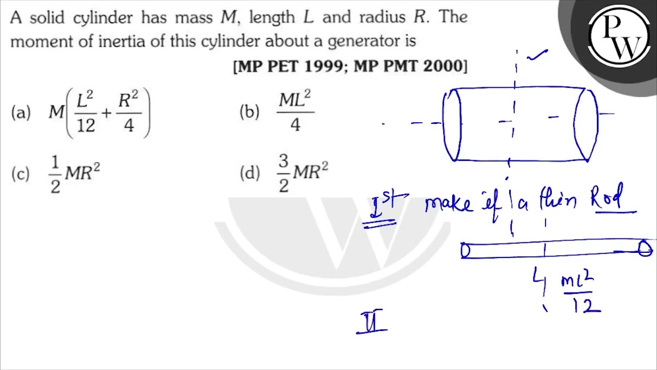 a cylindrical fishing reel has a moment of inertia A solid cylinder has mass \( M \), length \( L \) and radius \( R \). The  moment of inertia of t