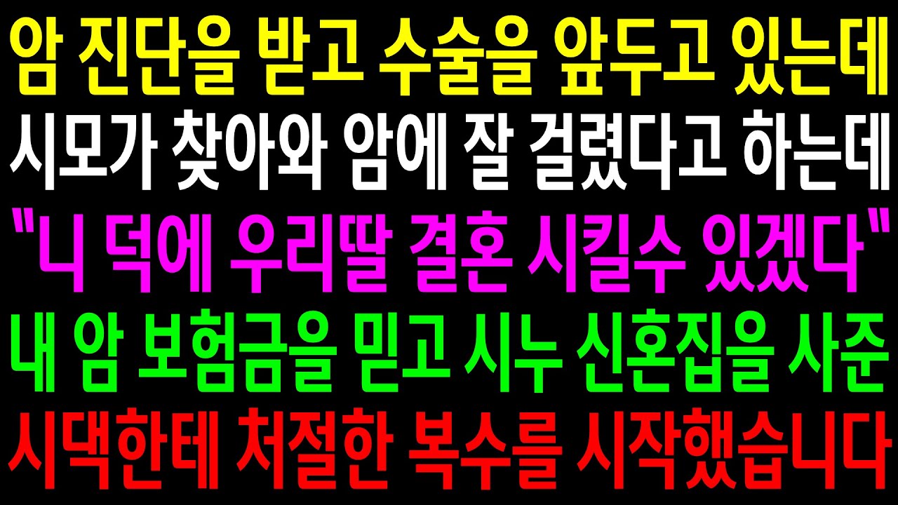 (반전사연)암 진단을 받고 수술을 앞두고 있는데 시모가 찾아와 암에 잘 걸렸다고 하는데..내 보험금을 믿고 시누 신혼집을 사준 시댁한테[신청사연][사이다썰][사연라디오]