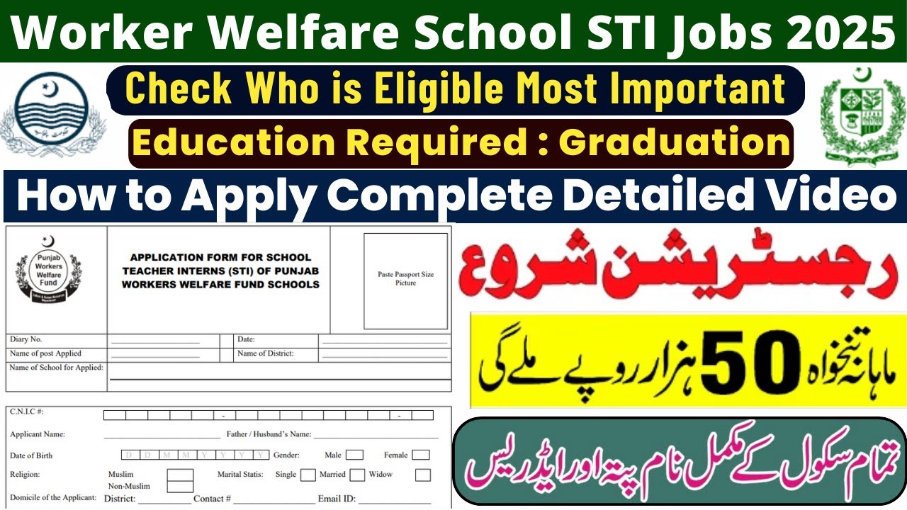 New STI Jobs in Worker Welfare School Punjab 2025 | Application form ...