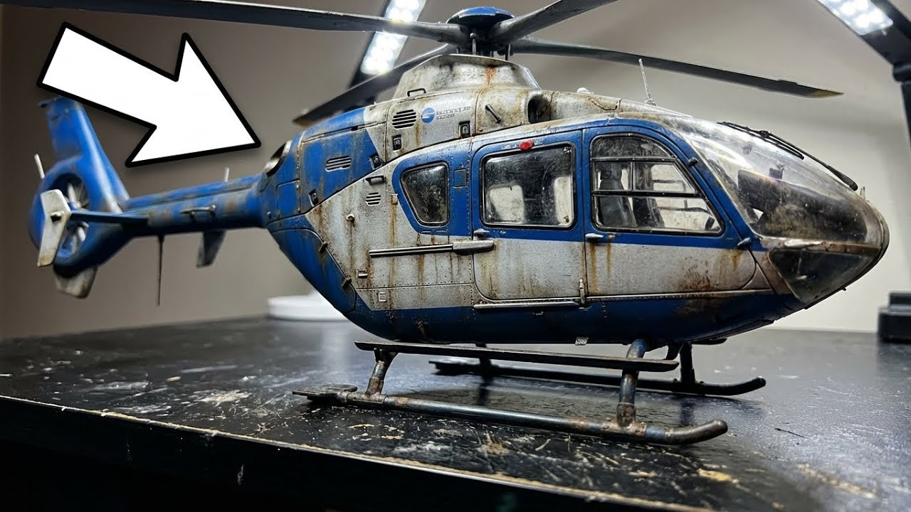 POV ASMR Restoration | Modern Eurocopter EC135 Police Helicopter Model – Blue & Silver Deep Clean