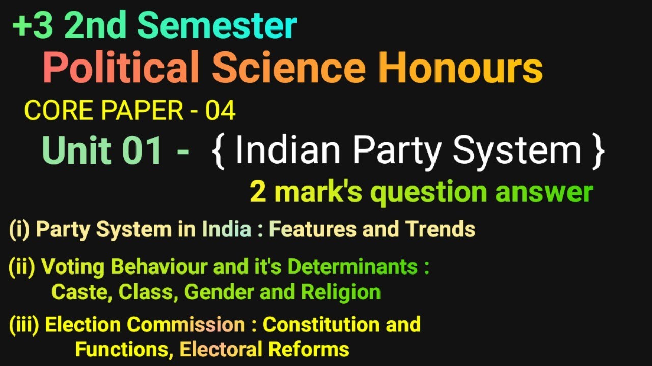 Political Science Honours, Core Paper 04 ,Unit -1, Indian Party System 2 mark's question answer