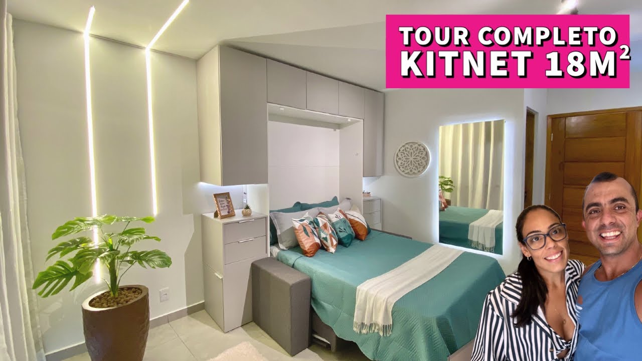 KITNET de 18 metros totalmente DECORADA: Tour completo por essa mini casa