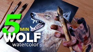 Painting Realistic Wolf in Watercolor | watercolor wolf | رسم ذئب بالالوان المائية