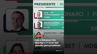 URGENTE: LULA E BOLSONARO DISPUTARÃO O 2° TURNO DAS ELEIÇÕES PRESIDENCIAIS #shorts