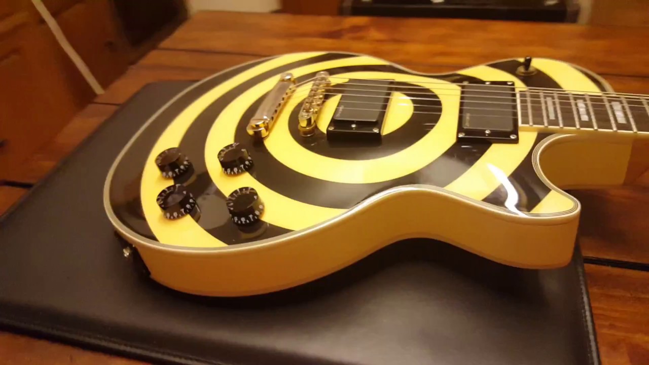 EPIPHONE ZAKK WYLDE LES PAUL CUSTOM SHOP ANTIQUE WHITE BULLSEYE GIBSON  GUITAR UP CLOSE VIDEO REVIEW