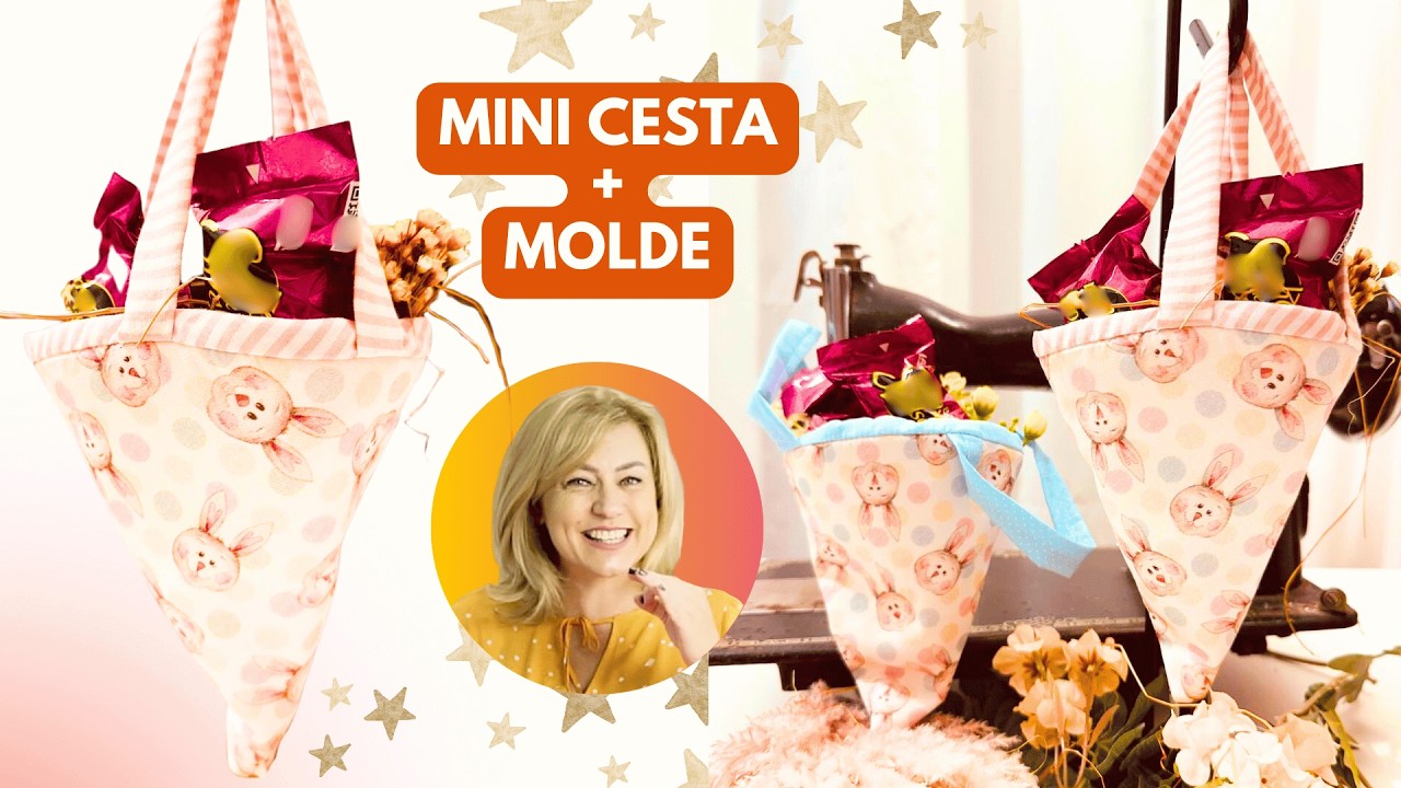Cesta de Páscoa Cone de Pano Com Molde, Costure Fácil com a DRICA BONEQUEIRA