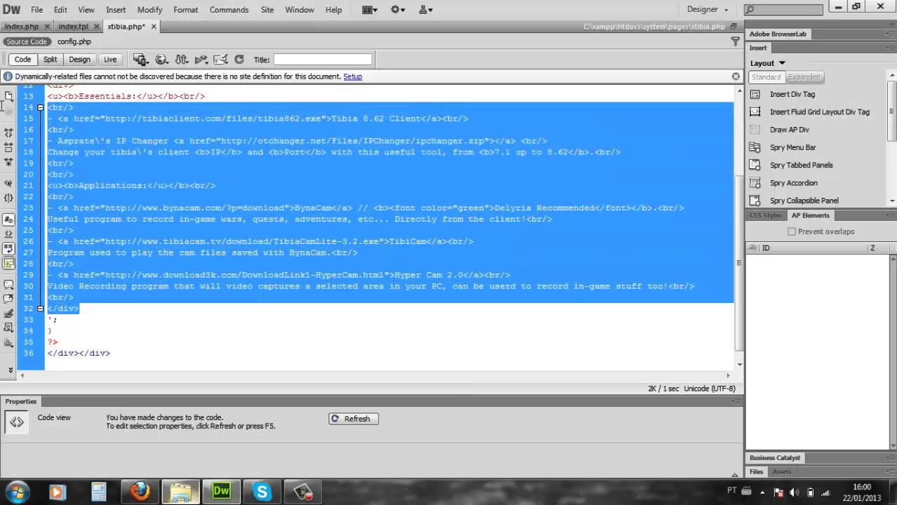 [XTibia] Criando páginas ModernACC