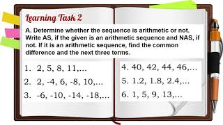ARITHMETIC SEQUENCE (Part 1) MATH 10 Q1 LESSON 2