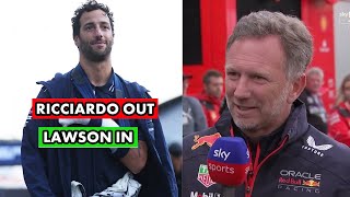 BREAKING  Horner REVEALS Why Ricciardo OUT & Lawson's IN! 🔥Dutch GP Exclusive Interview #f1 #f12023