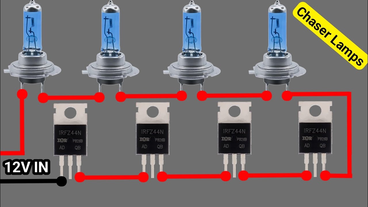 Создайте простую схему светодиодных фонарей на 12 В с использованием полевых транзисторов.