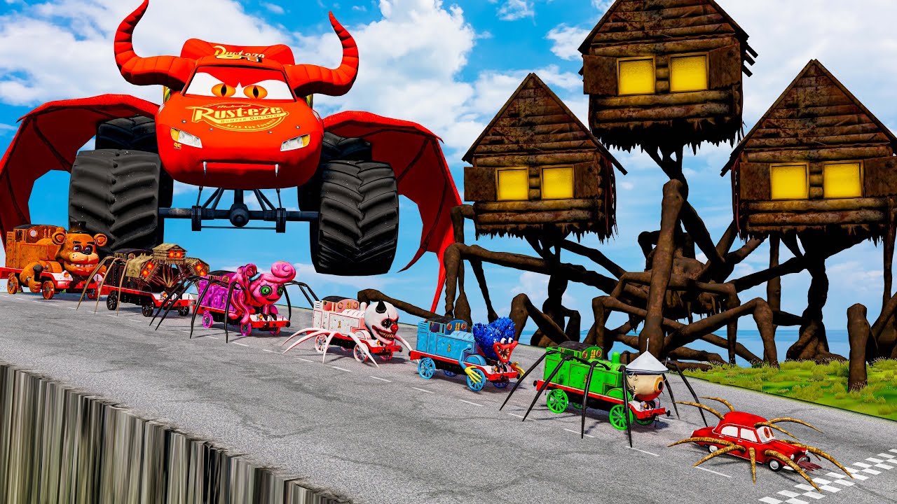 ALL MONSTERS Big & Small Cars vs Downhill Madness with 3X HOUSE HEAD & CAR EATER  BeamNG.Drive