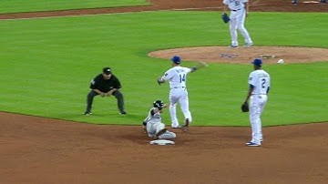 CLE@KC: Vargas grabs comebacker, turns DP