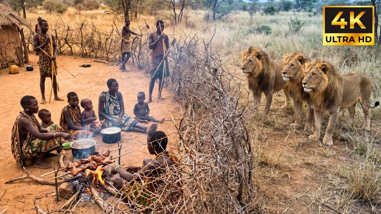 Подивіться, як хадзабе захищають своє село в дикій Африці, на території левів і леопардів