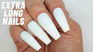 Elegance Nailed White  Extra Long Tapered Coffin False Nails. Ballerina Nails. UK