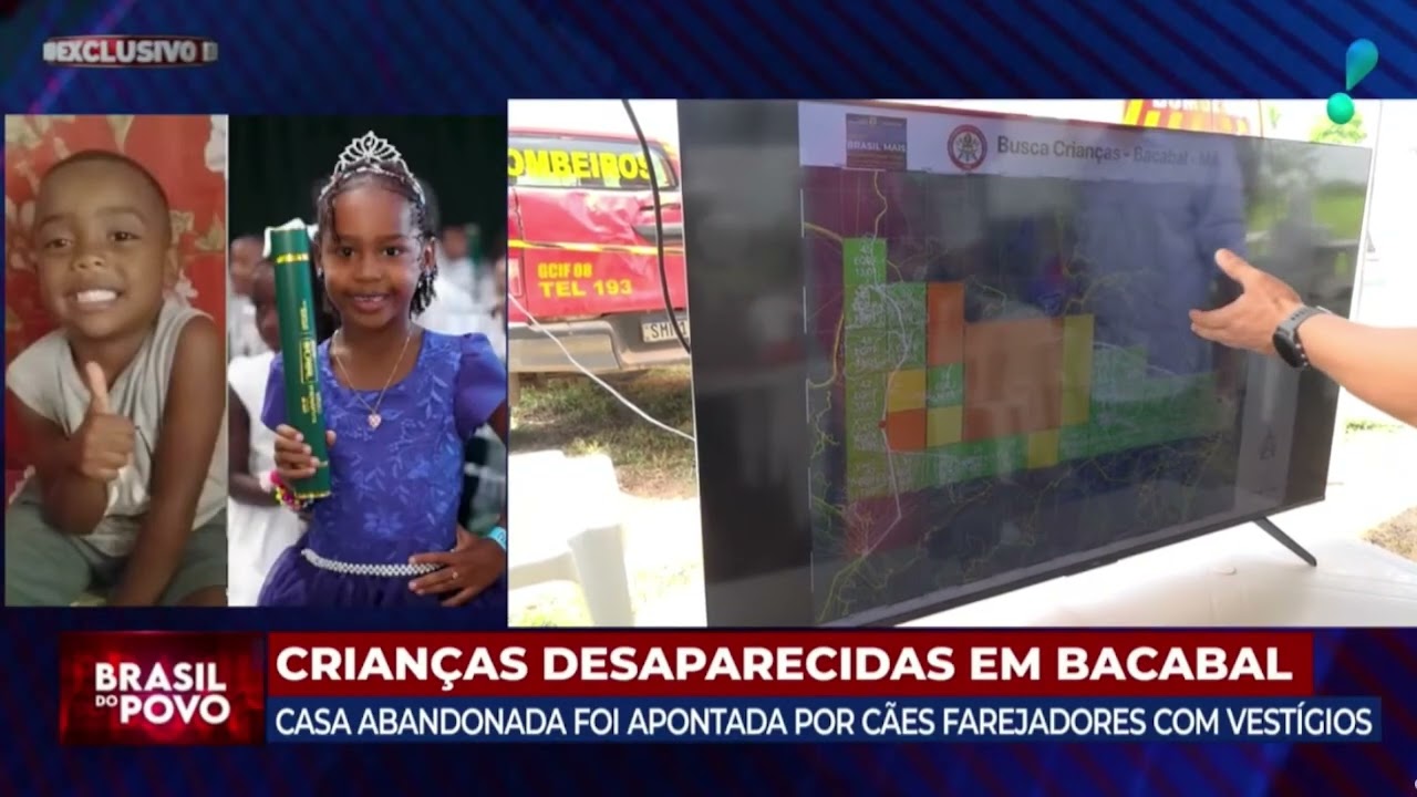 Cães farejadores confirmam passagem de crianças desaparecidas por casa abandonada próximo a rio.