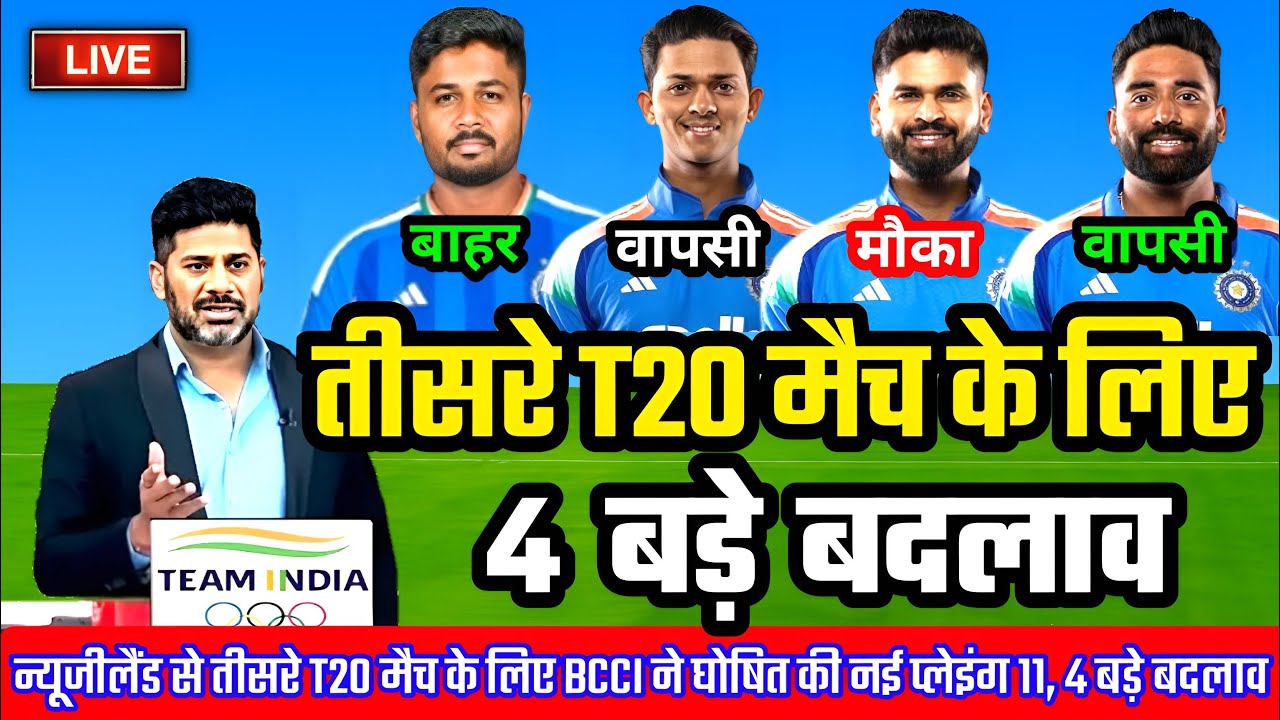 IND VS NZ 3RD T20 MATCH PLAYING 11: तीसरे T20 मैच के लिए BCCI ने घोषित किए भारतीय टीम 4 बड़े बदलाव