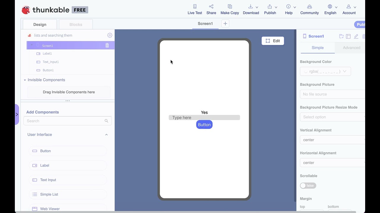 Thunkable - How to search through a spreadsheet to see if an item exists in the sheet
