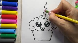 How to draw a Cute Birthday Cupcake