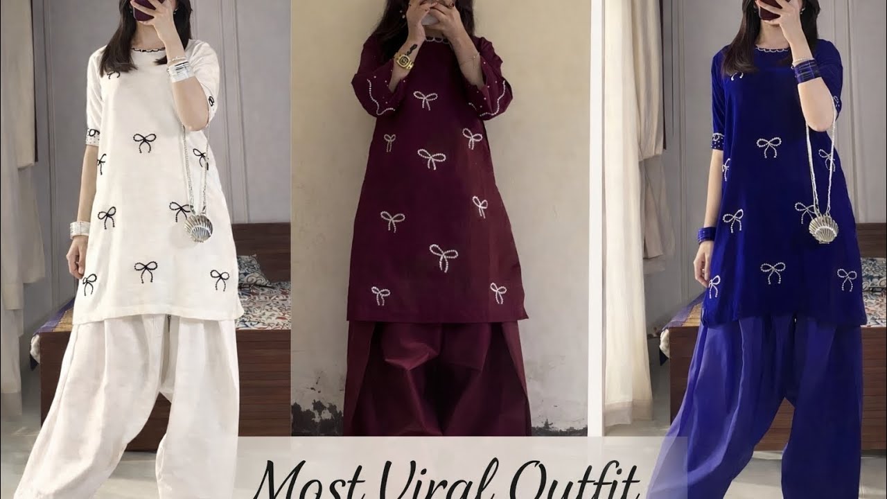 Most Viral Bow Outfit Dress Design🎀2026 Trending Bow Embroidery Kurti Set / Latest Trending Outfit 
