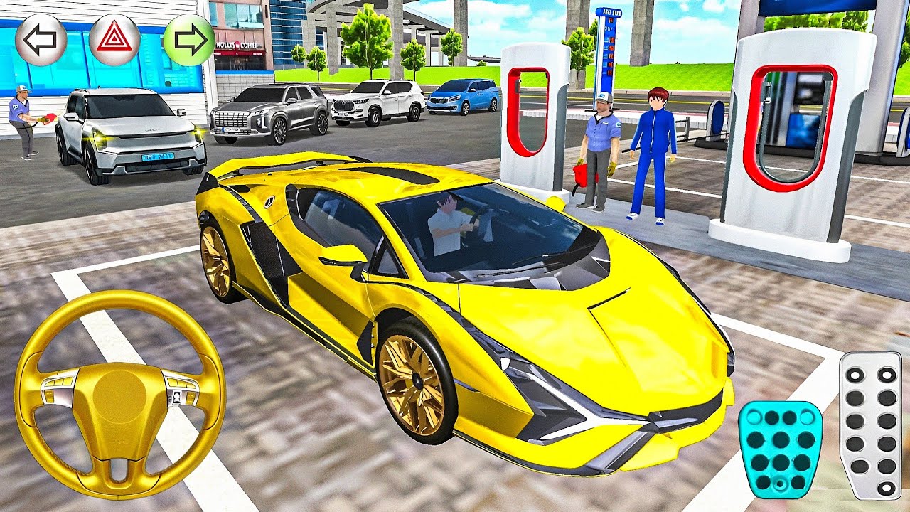 New GOLDEN Lamborghini Racing Car Refueling at Fuel Station ⛽ - 3D Driving Class - Android Gameplay 