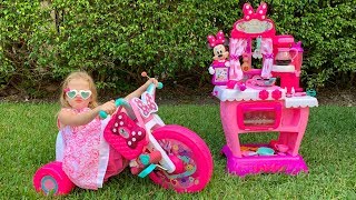 Nastya and her friends Mickey and Minnie Mouse with gifts