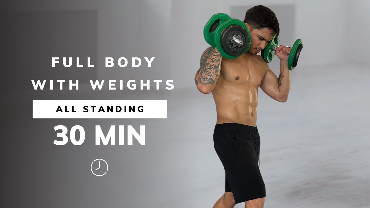 30 Min FULL BODY DUMBBELL Workout - ALL STANDING - Strength Training At ...