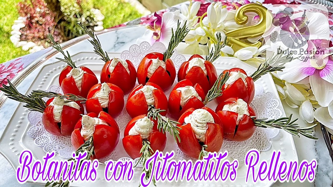 Botanitas con Jitomates Rellenos de Queso y Aceitunas🥳🧑‍🍳🍎🫒😘🥳