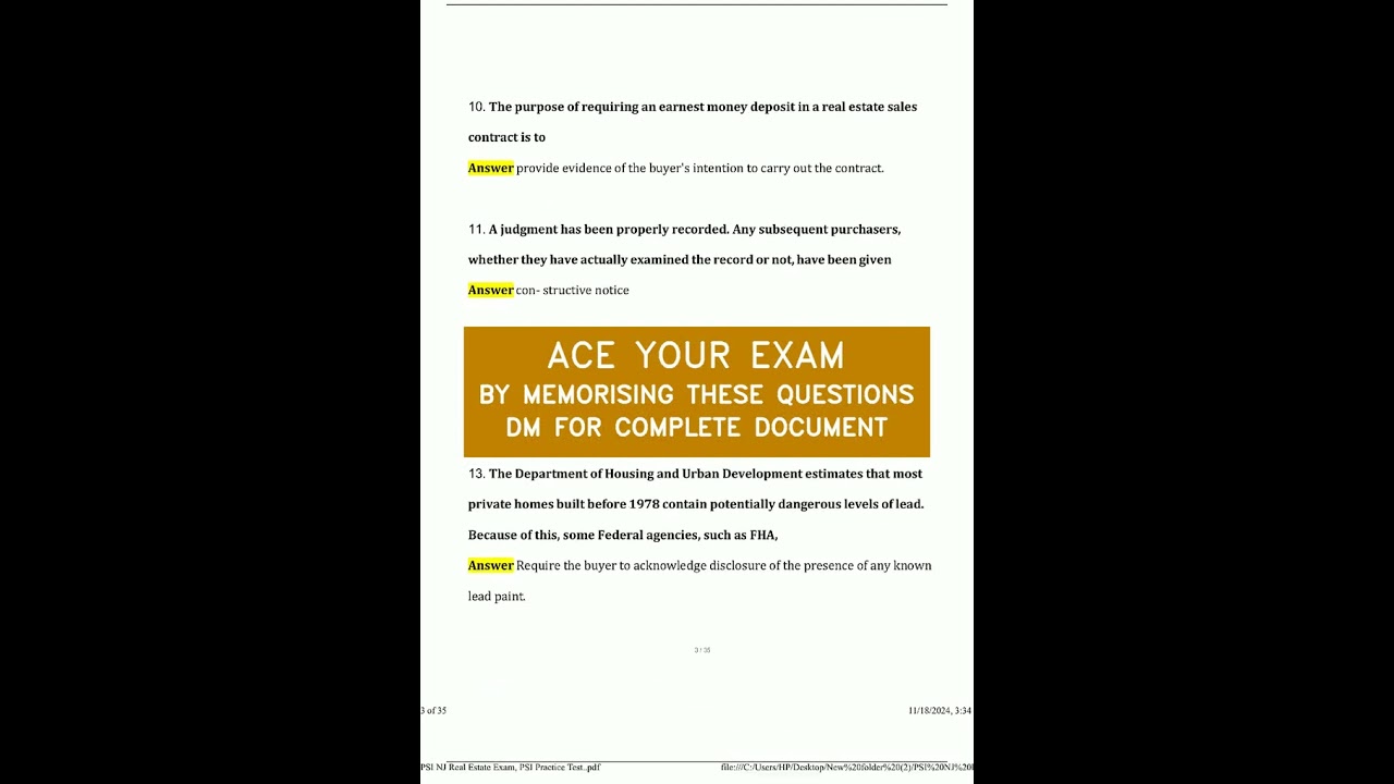 PSI NJ Real Estate Exam PSI Practice Test 2024  2025 Actual Questions and Verified Answers 100 Guara