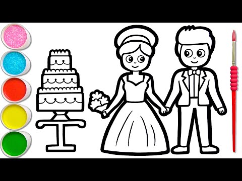 Drawing, Painting, Coloring Bride and Groom for Kids & Toddlers | Watercolor Paint #186