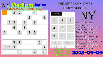 The New York Times Daily #Sudoku 2025-09-09 Medium #InternationalSudokuDay