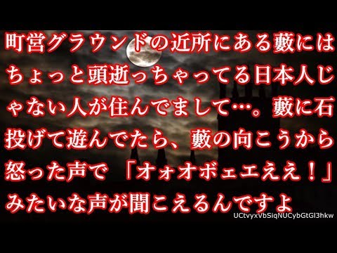 【洒落怖】町営グラウンドの近所にある藪にはちょっと頭逝っちゃってる日本人じゃない人が住んでまして…。藪に石投げて遊んでたら、藪の向こうから怒った声で 「オォオボェエエええ！！！」みたいな声【怖話】