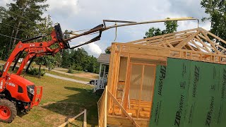 DIY Home Addition # 6 Lifting Trusses W/ Branson Tractor & Boom Pole