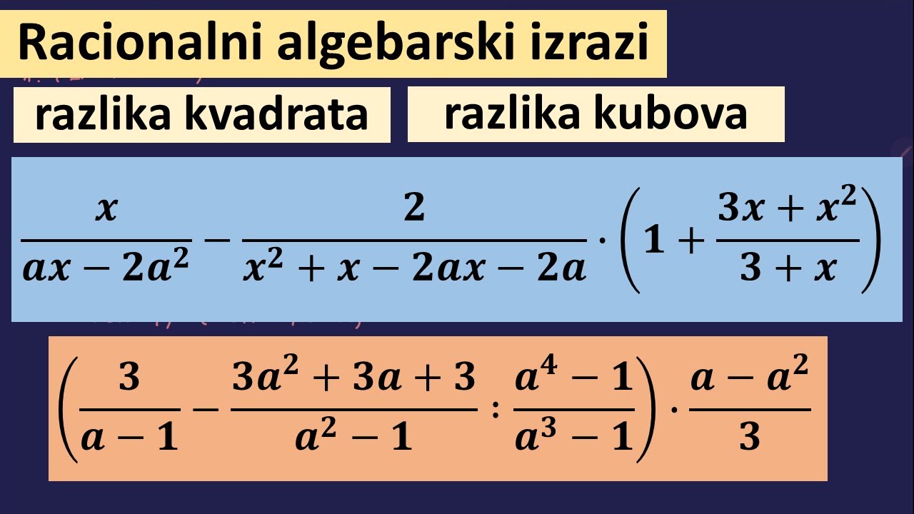 Racionalni algebarski izrazi - rastavljanje na činioce, razlika kvadrata, razlika kubova