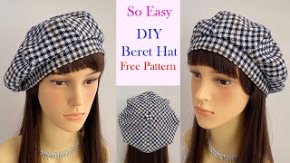 DIY Beret Hat | How to make Beret Hat with Free Pattern | French Beret Cap | chapéu boina बेरेट टोपी