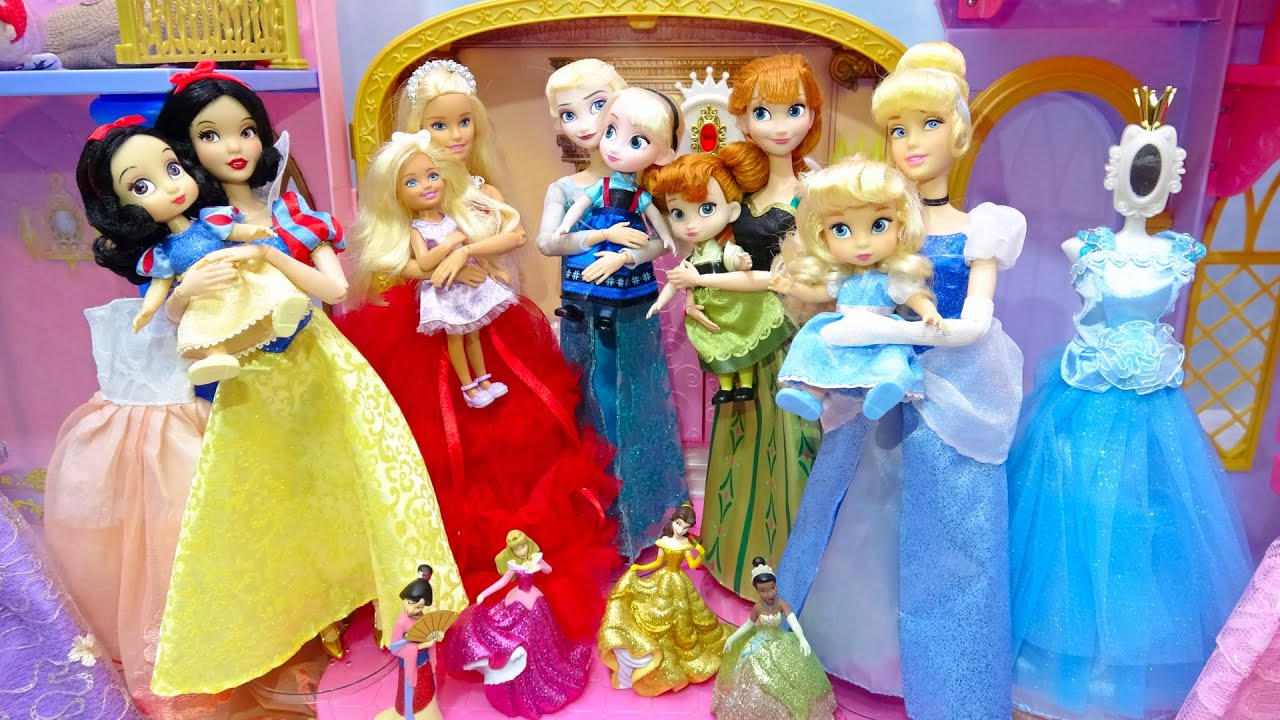 ディズニープリンセスお姫様 新しい部屋で 着せ替えごっこ ドレスに大変身 エルサ アナ バービー人形 シンデレラ 白雪姫 Barbie 海外 おもちゃ 人形 アニメ Youtube