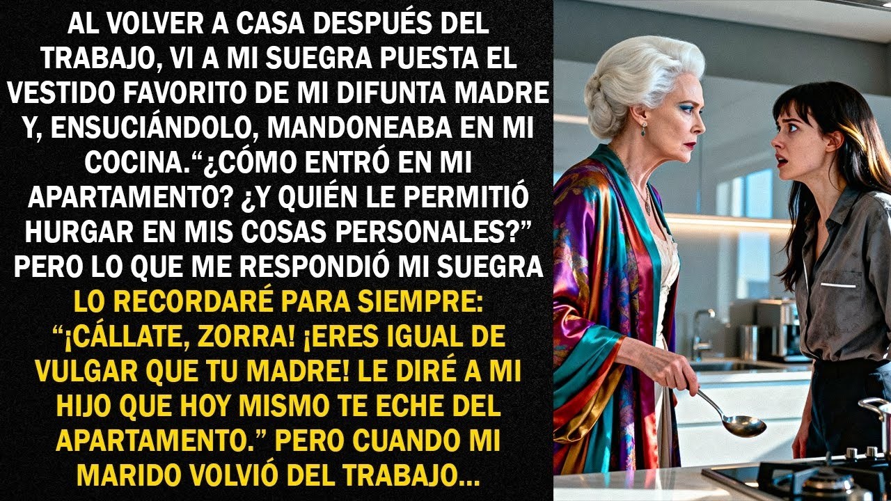 Al volver a casa después del trabajo, vi a mi suegra puesta el vestido favorito de mi difunta...
