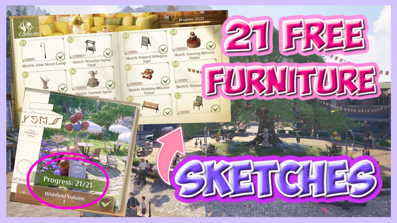 21 FREE FURNITURE Sketches for Wishfield Volume 1 Decor Catalog in Infinity Nikki
