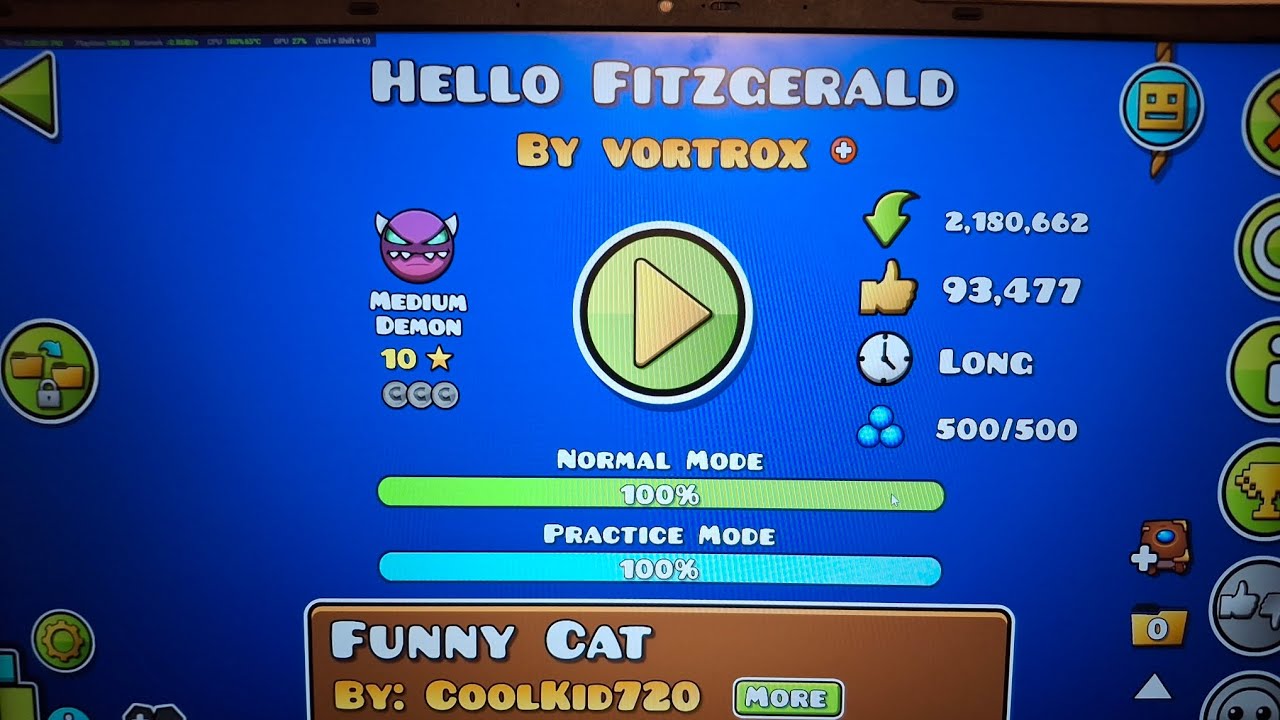 I beat Hello Fitzgerald by Vortrox! What's next?@Vortrox #geometrydash #mediumdemon #100%
