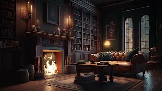 Ancient Library Room - Relaxing Thunder &amp; Rain Sounds, Crackling Fireplace for Sleeping or Study