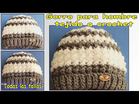 Gorro hombre con orejeras. Crochet., Combinación de lana li…