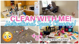 CLEAN WITH ME! MOTIVATIONAL SPEED CLEANING! MOVING MY COUCHES 🤢 DEEP CLEANING MOTIVATION