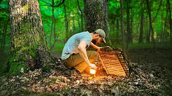 Building a Secret  Dugout Between Two Oak Trees. Bushcraft, Survival Shelter
