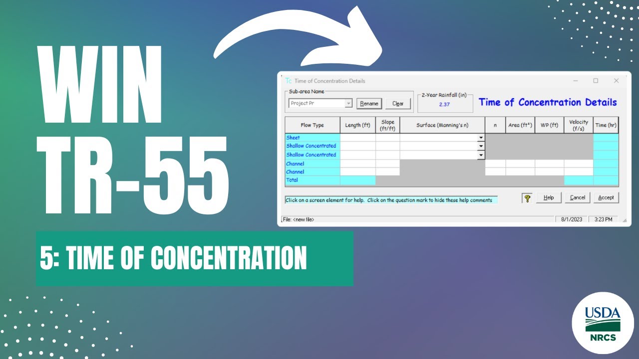 TIME OF CONCENTRATION CALCULATOR TR 55 LESSON 7 YouTube TIME OF CONCENTRATION CALCULATOR TR 55 LESSON 7 YouTube