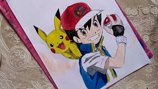 How to paint Ash and pikachu from Pokemon ll Easy painting anime ll