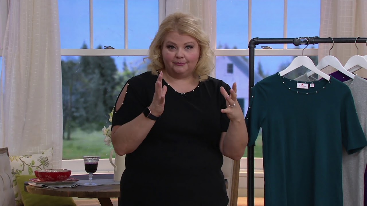 Quacker Factory Quacker Factory Set of Two Knit T-Shirts w Faux Pearl Detail on QVC ...