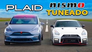 NISMO GT-R tuneado vs Tesla Plaid: ARRANCONES