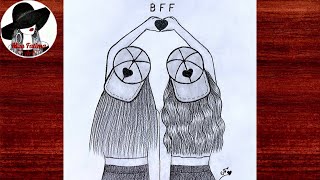 BFF DRAWING || How To Draw Best Friends ❤️ || Easy BFF Drawing