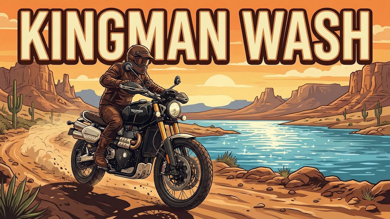 Езда по бездорожью на мотоцикле Triumph Scrambler 1200 XE в Кингман-Уош, Аризона.