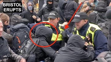"Get back!" Scuffles erupt during anti-migrant demo in Bristol city centre